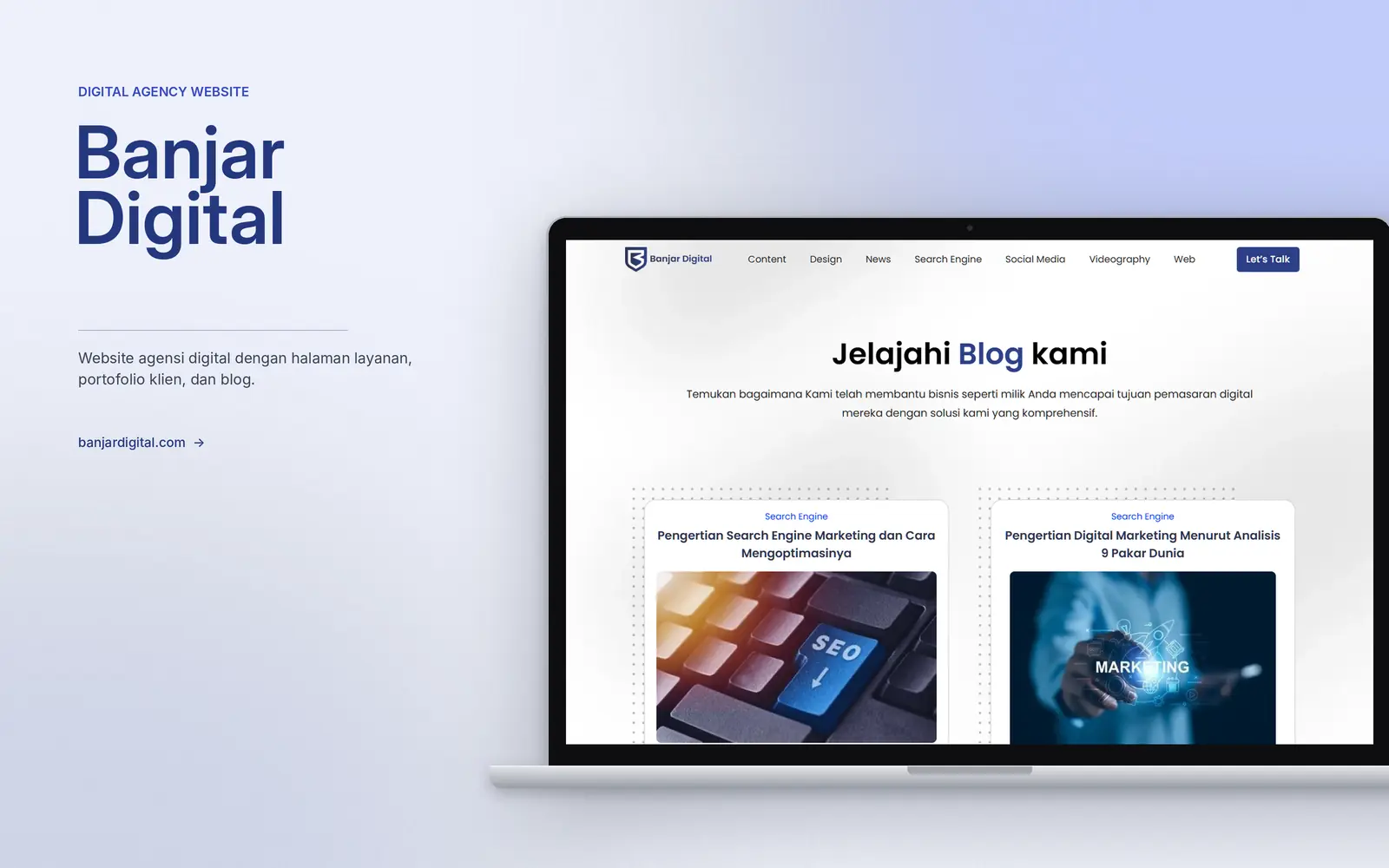 Laptop mockup of the blog page with articles on SEO and digital marketing